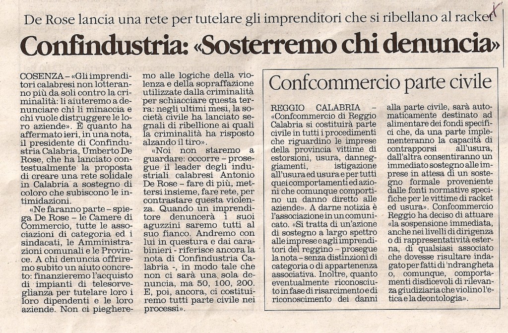 Confindustria: “Sosterremo chi denuncia”