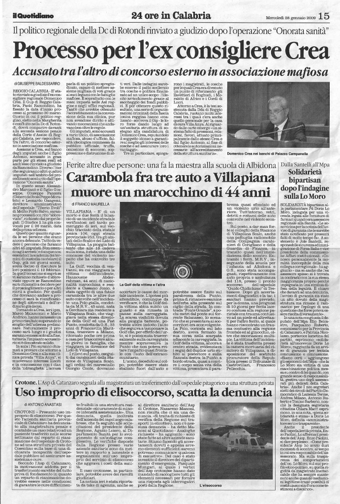 Preocesso per l’ex consigliere Crea