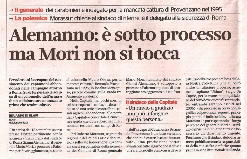 Alemanno: è sotto processo ma Mori non si tocca