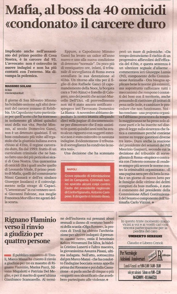 Mafia, al boss da 40 omicidi “condannato” il carcere duro