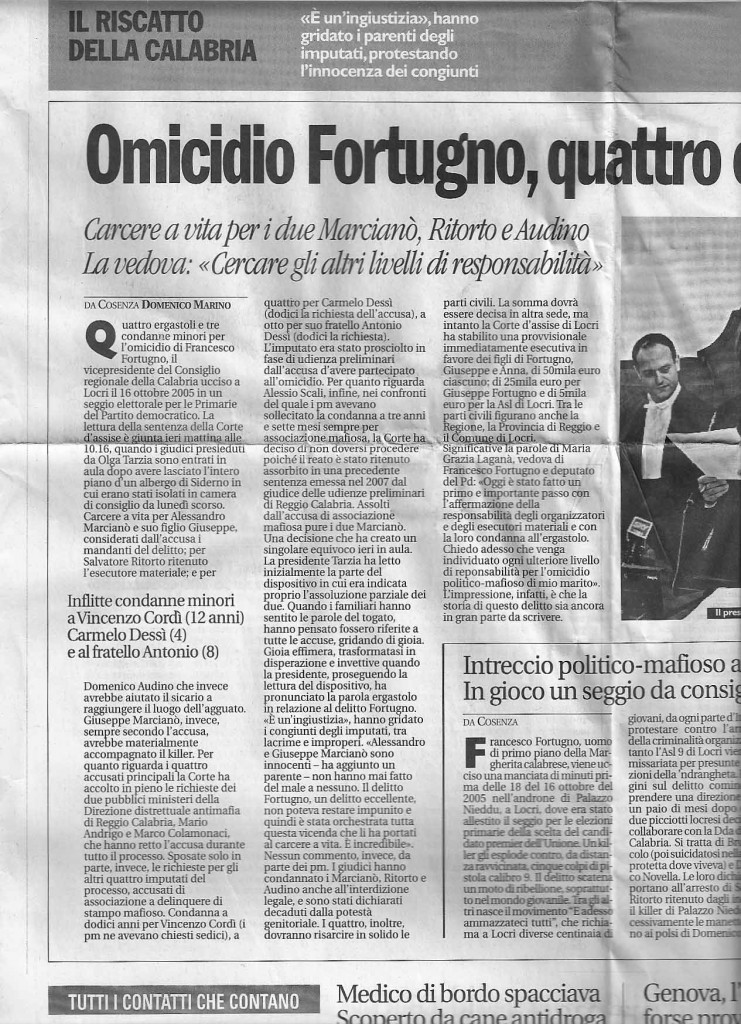 omicidio Fortugno, quattro ergastoli