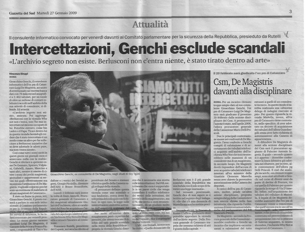 Intercettazioni, Genchi esclude scandali
