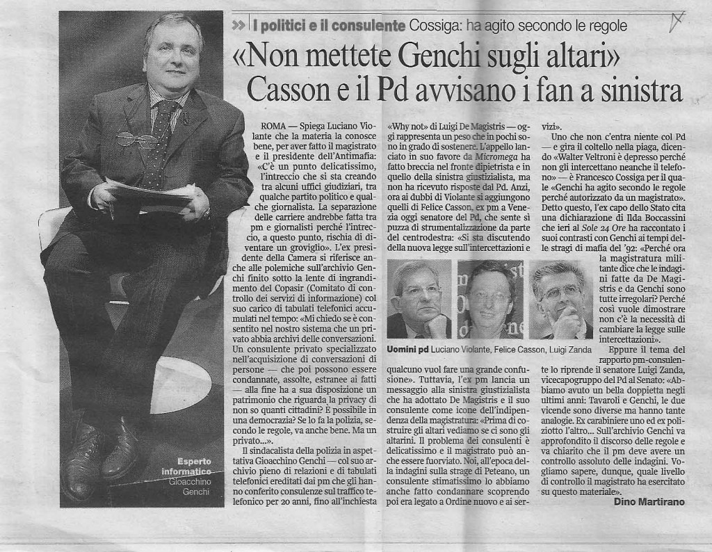 “Non mettete Genchi sugli altari”Casson e il Pd avvisano i fan a sinistra