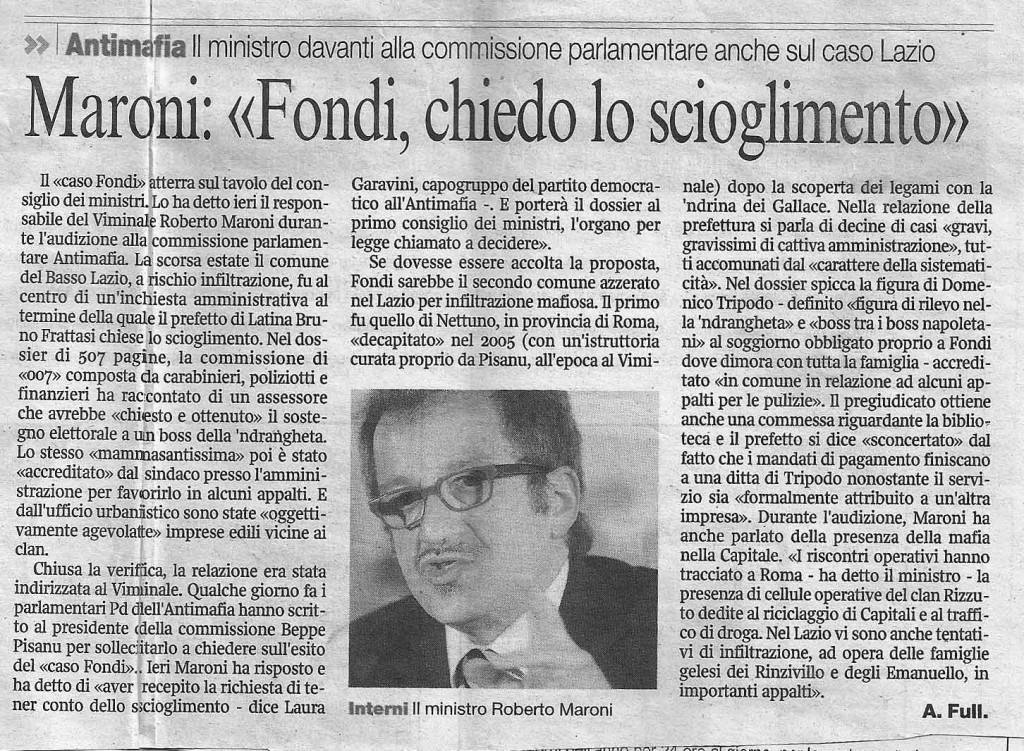 Un quinto dei Comuni laziali gestito in maniera criminale