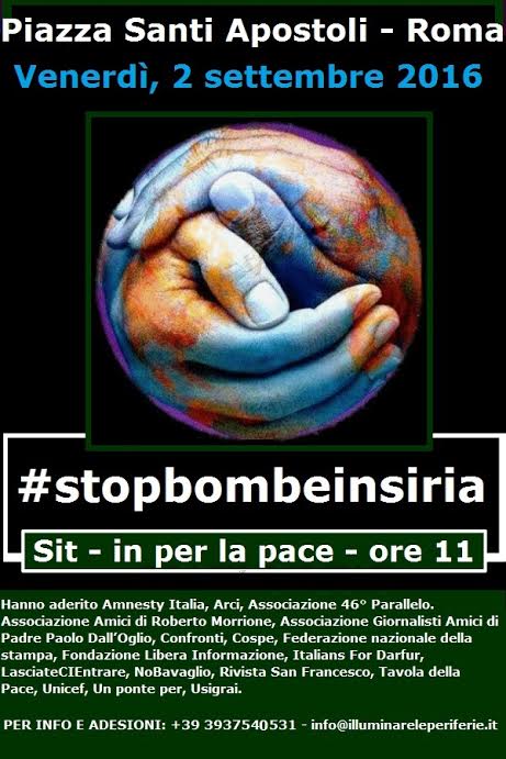Sit-in il 2 settembre per la pace in Siria