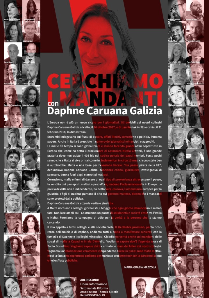 Per Daphne Caruana Galizia, cerchiamo i mandanti