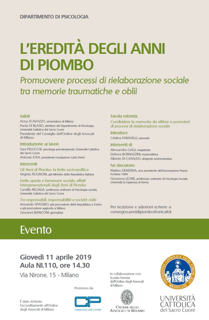 Milano 11 aprile, “L’eredità degli anni di piombo”