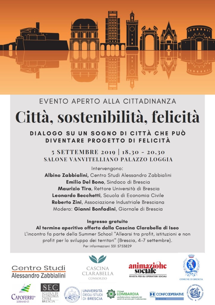 Brescia 5 settembre, “Città, sostenibilità, felicità”