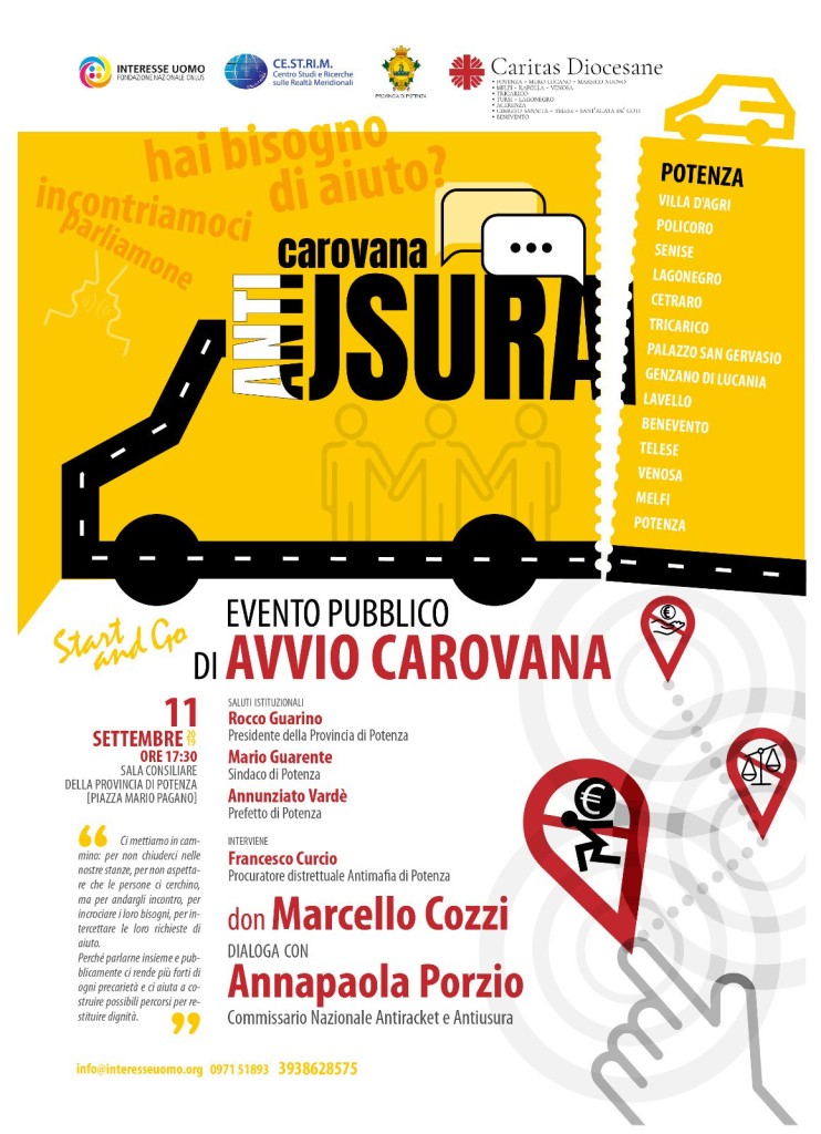 Potenza 11 settembre, avvio Carovana Antiusura