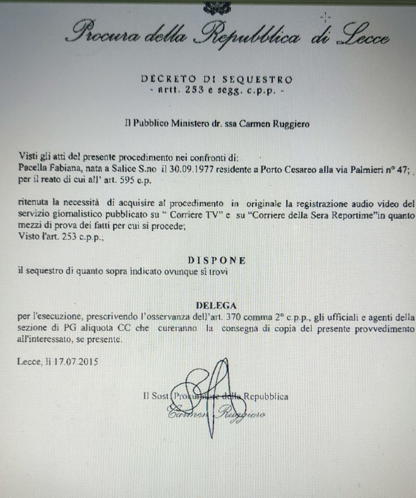 BCC Terra d’Otranto, querela e sequestro servizio per Pacella