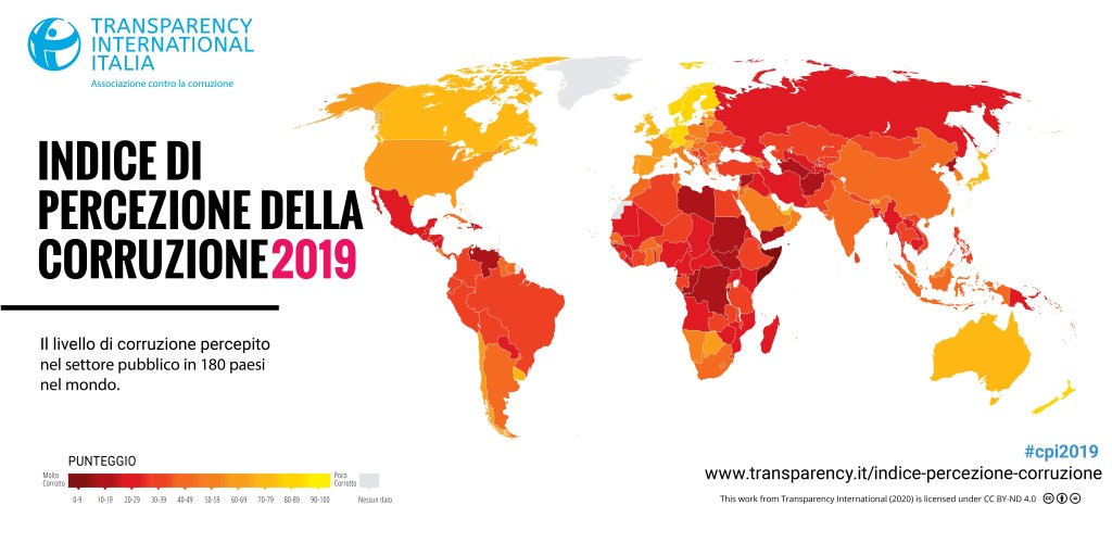 Indice di Percezione della Corruzione 2019: l’Italia al 51° posto