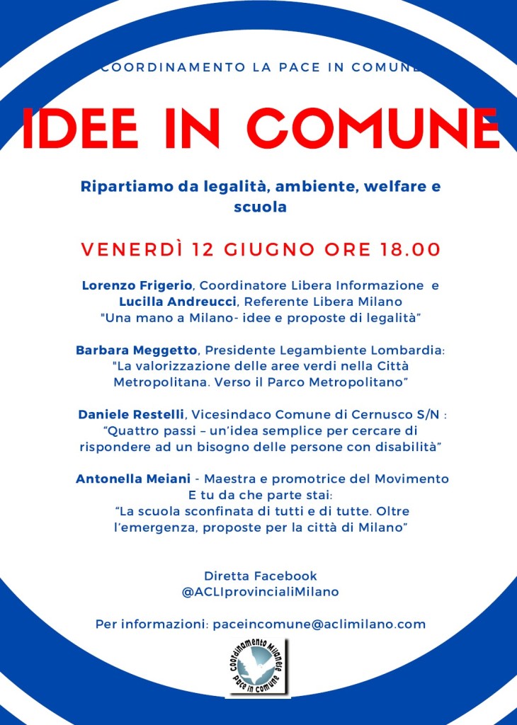 Idee in Comune, venerdì 12 giugno diretta FB