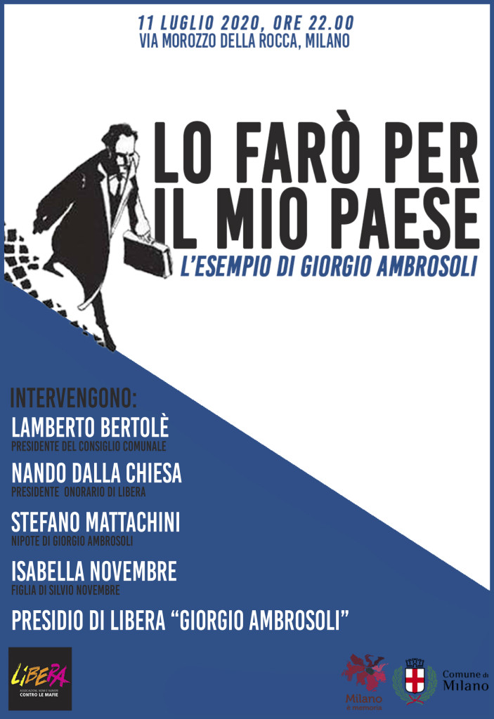 Sabato 11/7, Milano ricorda Giorgio Ambrosoli
