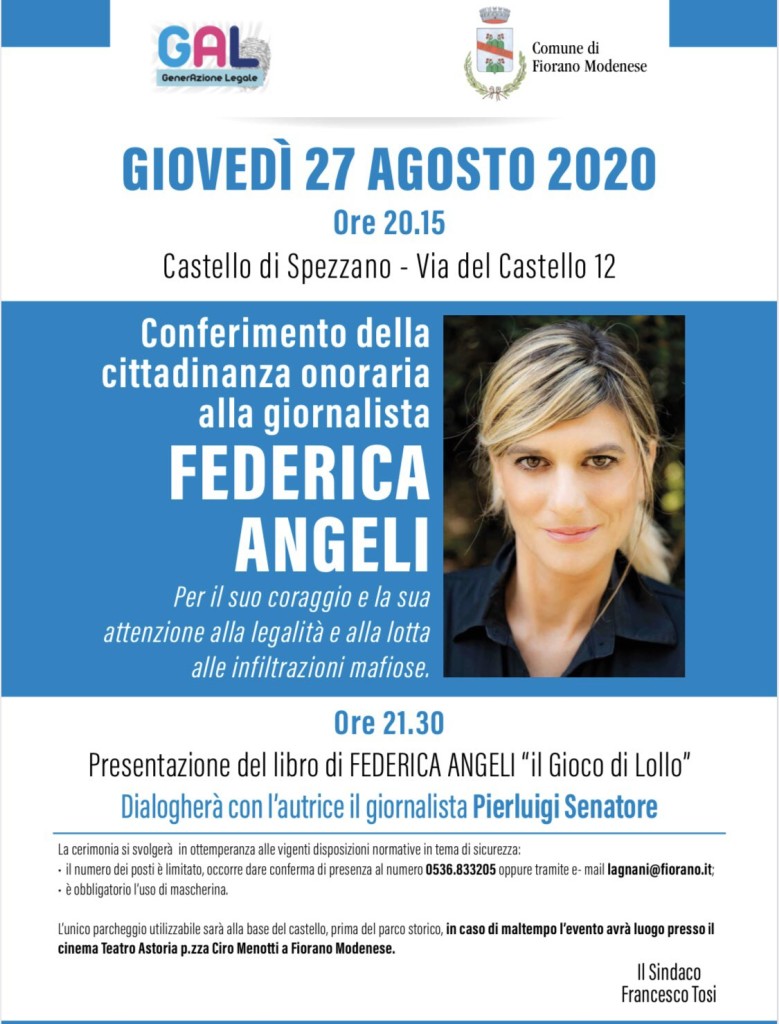 Fiorano Modenese (MO), cittadinanza onoraria a Federica Angeli