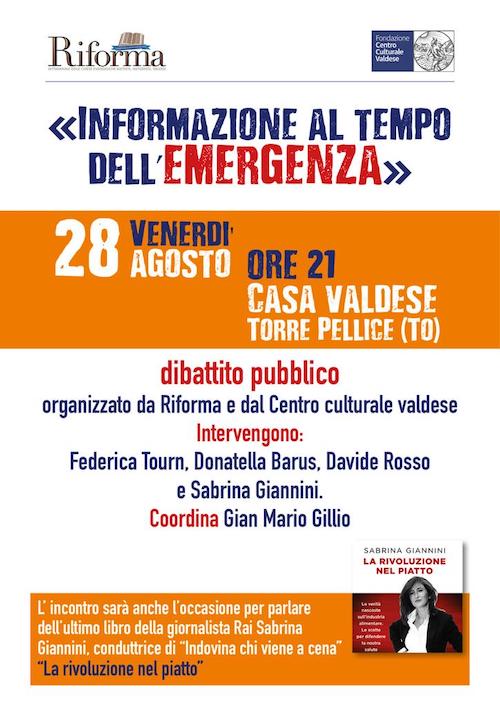 Torre Pellice (TO) 28 agosto, “Informazione al tempo dell’emergenza”
