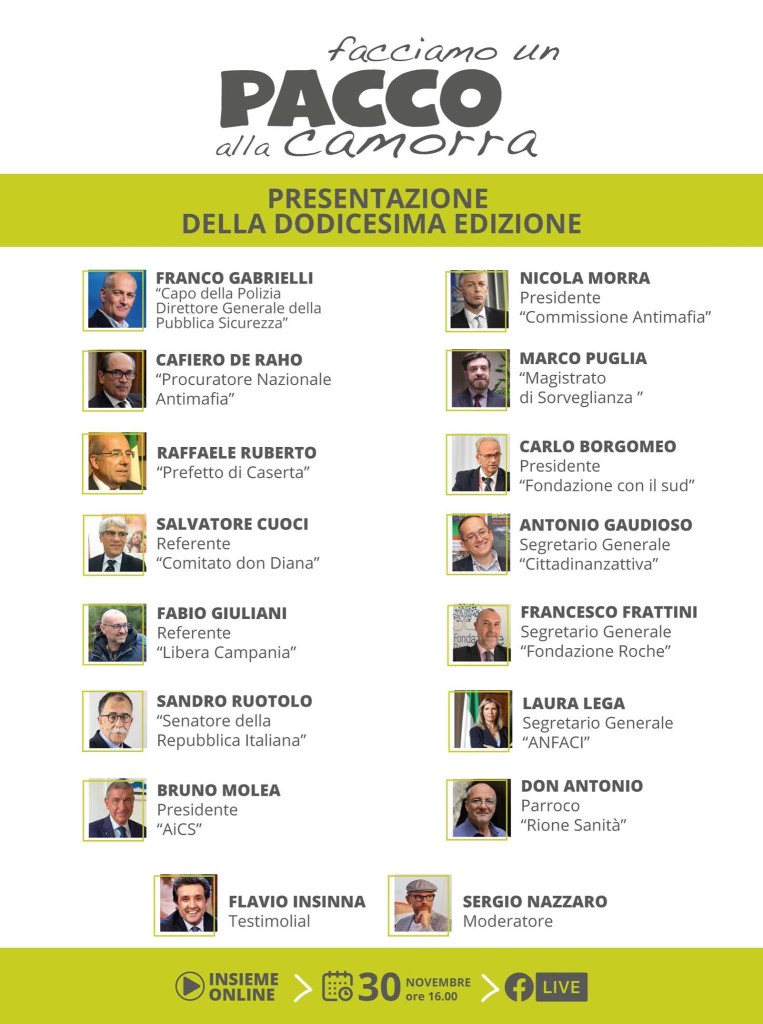 “Facciamo un pacco alla camorra”, presentazioni live 30/11 e 1/12