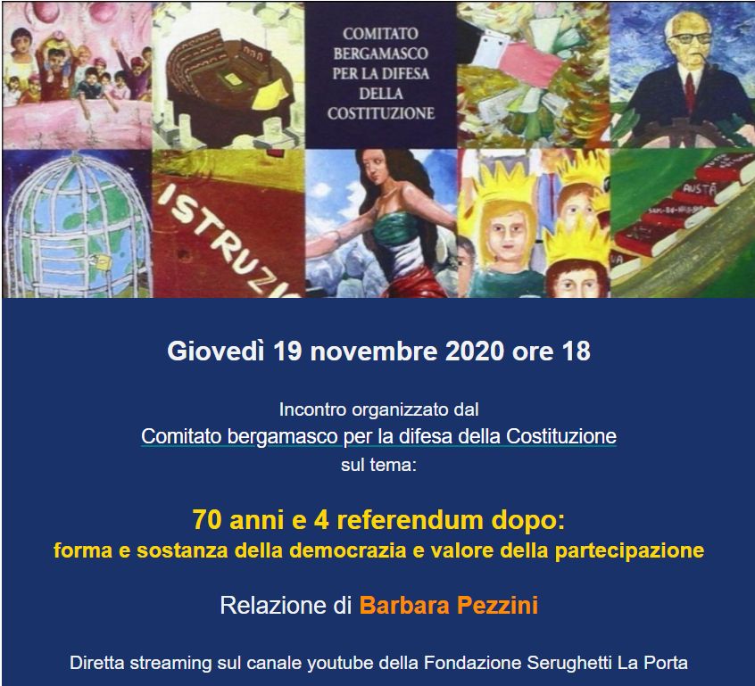 Giovedì 19/11 appuntamento con Comitato bergamasco per la difesa della Costituzione