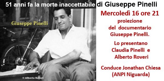 Mercoledì 16/12 proiezione del documentario di Alberto Roveri su Giuseppe Pinelli