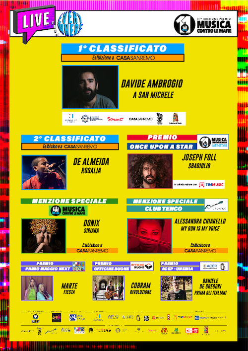 I vincitori della 11^ edizione del Premio “Musica contro le mafie”