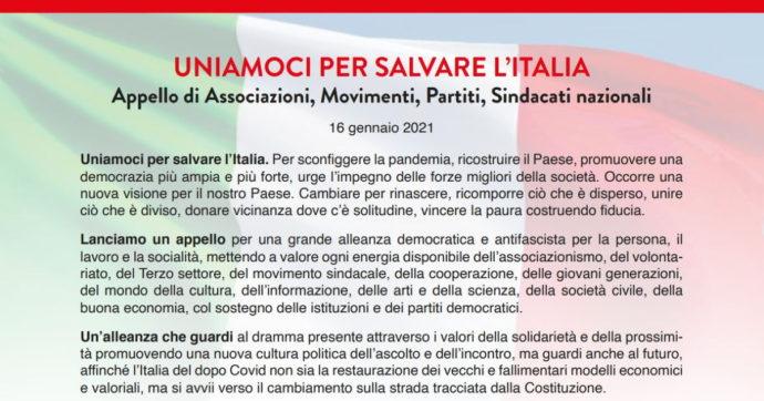 “Uniamoci per salvare l’Italia”, l’appello per un’Alleanza democratica e antifascista