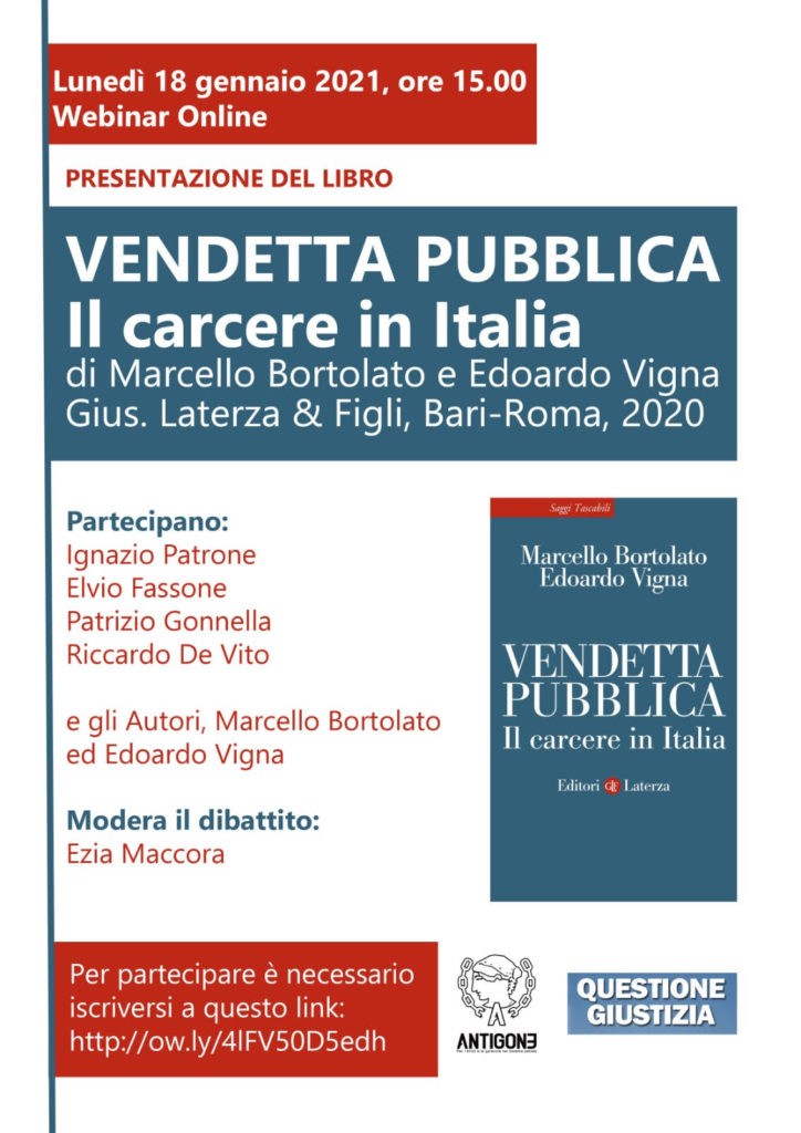 Webinar Questione Giustizia 18/1: “Vendetta pubblica. Il carcere in Italia”