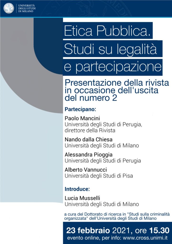 “Etica Pubblica. Studi su legalità e partecipazione”, presentazione della rivista 23/2