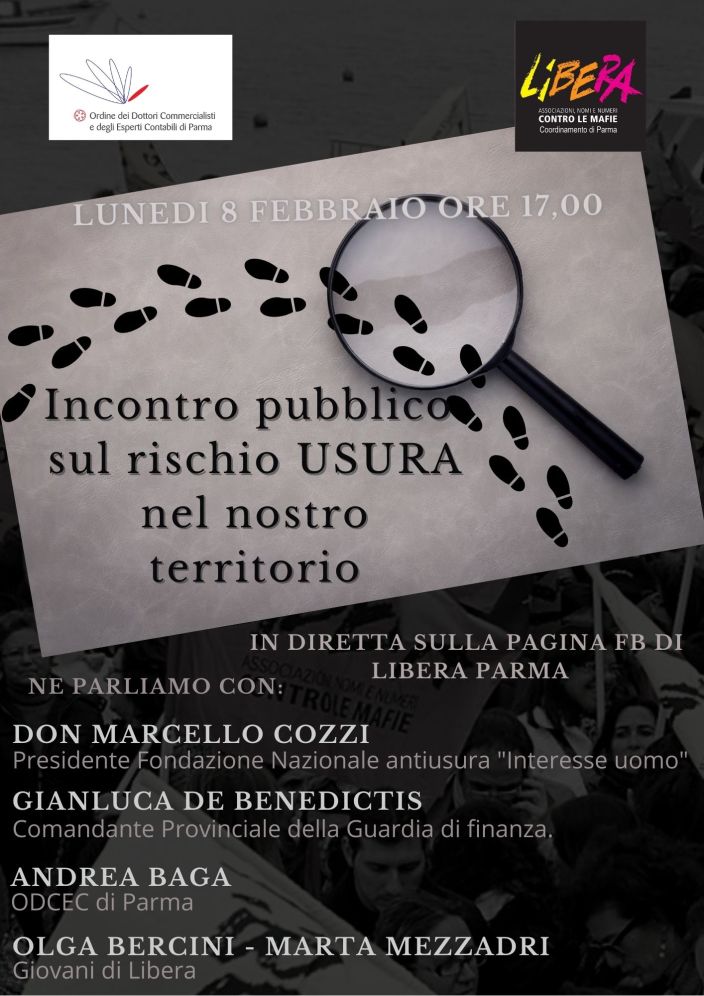 Libera Parma 8/2 incontro pubblico sul rischio usura