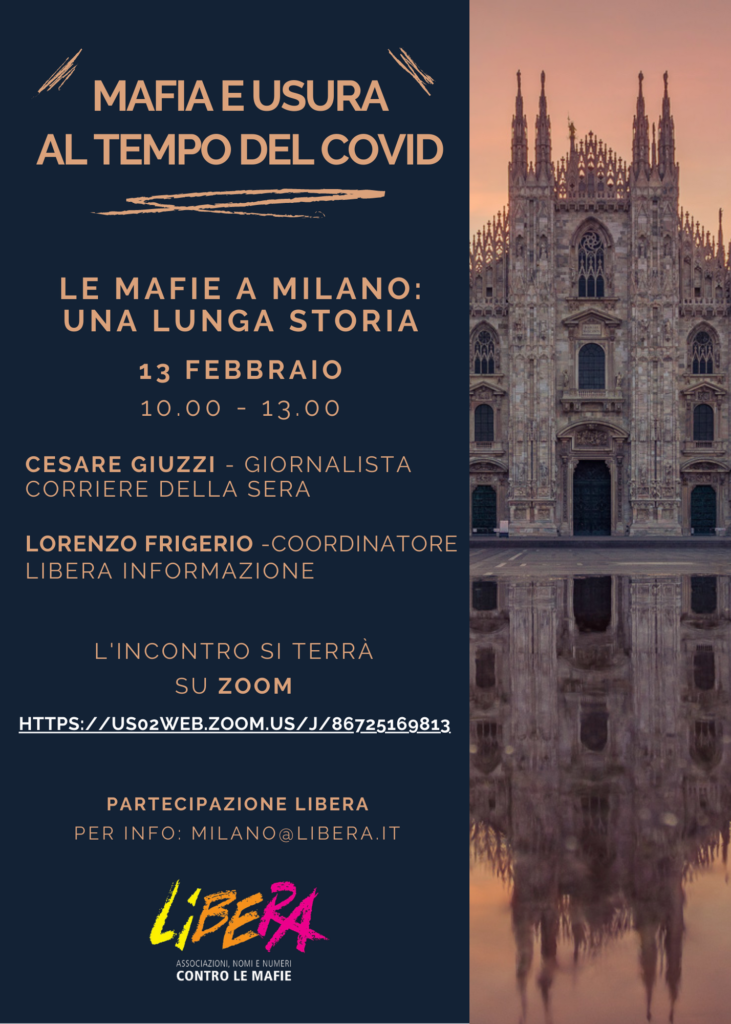 Le mafie a Milano: una lunga storia, webinar sabato 13/02