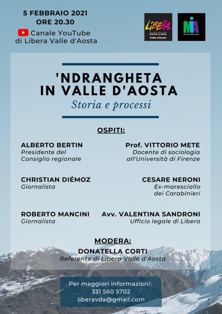 Venerdì 5 febbraio: ‘Ndrangheta in Valle d’Aosta: storia e processi