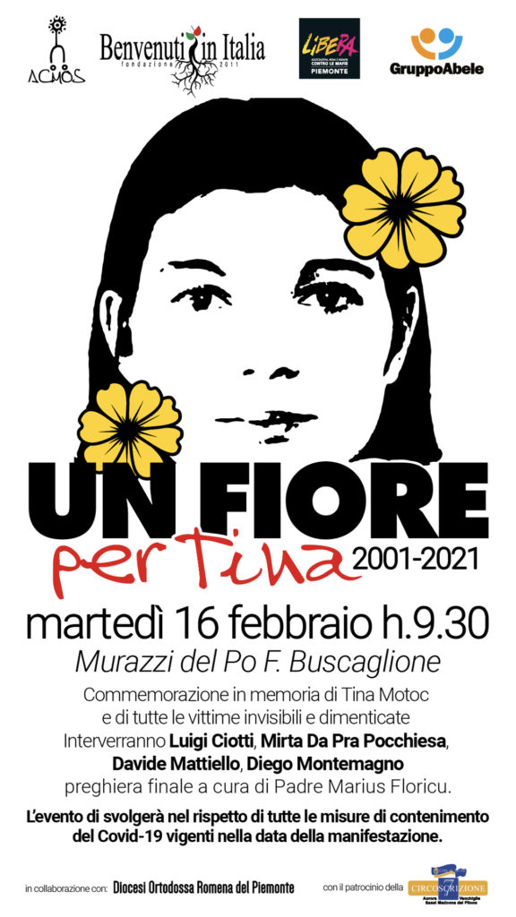 Torino martedì 16/2, “Un fiore per Tina” 2001-2021