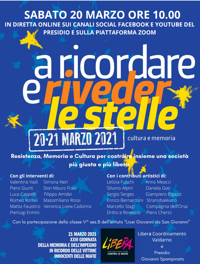 Sabato 20/3, appuntamento con Libera Valdarno e il Presidio Giovanni Spampinato