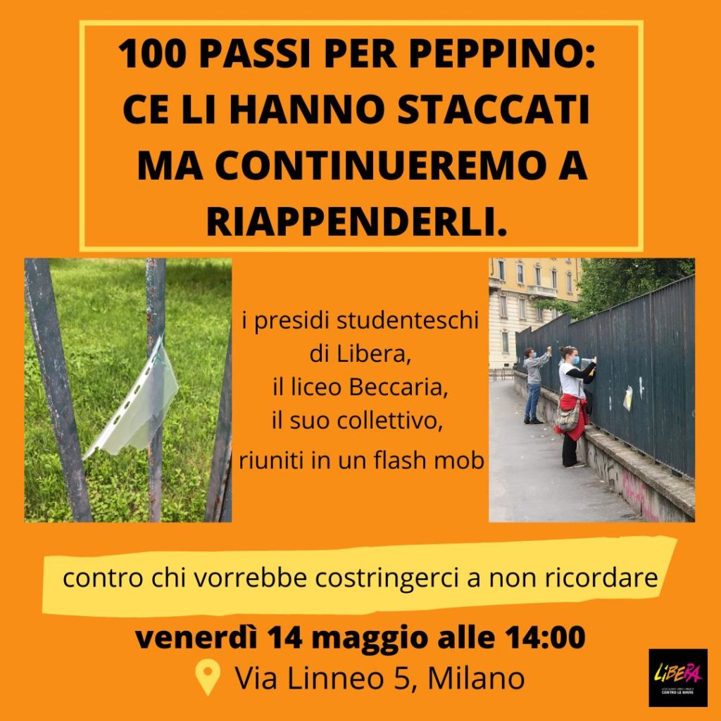 Milano venerdì 14/5, sit in Liceo Beccaria “100 passi per Peppino”