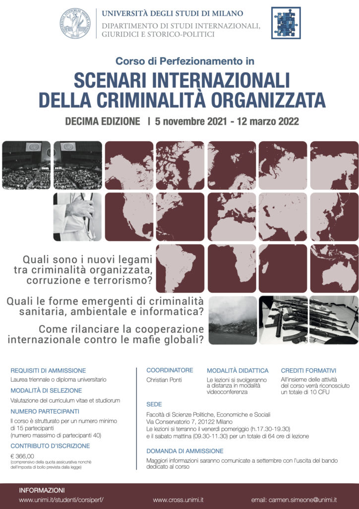 Corso di perfezionamento in Scenari Internazionali della Criminalità Organizzata