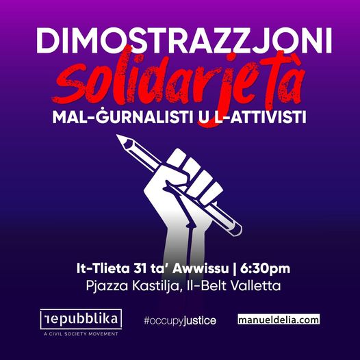 Malta 31 agosto, manifestazione di solidarietà a giornalisti e attivisti