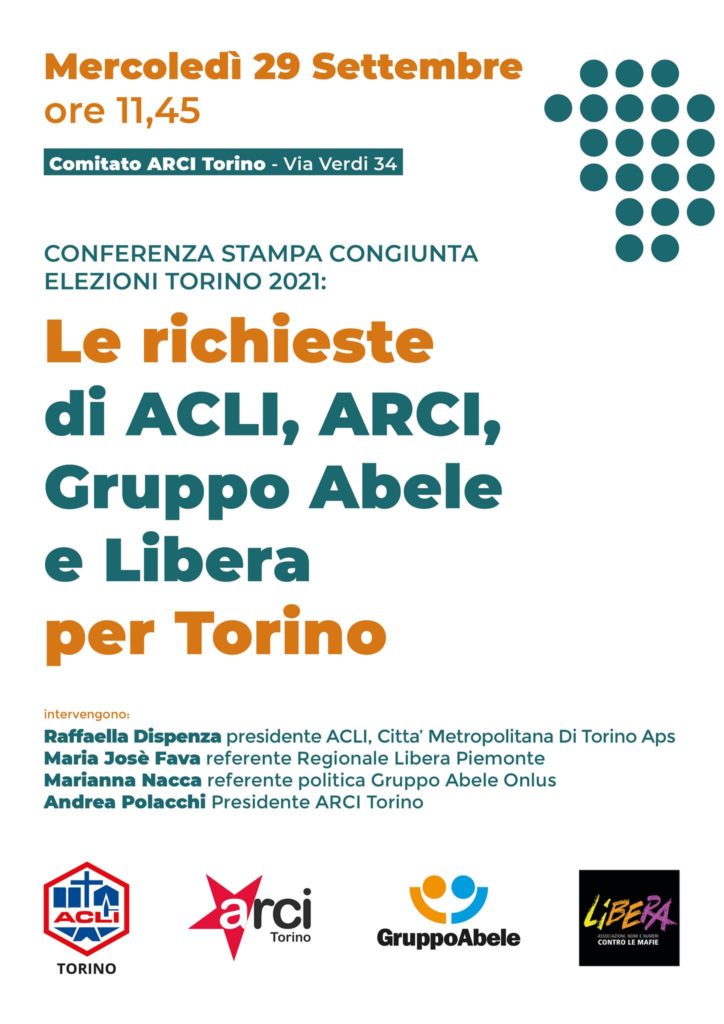 Torino 29 settembre, le richieste di Acli, Arci, Gruppo Abele e Libera ai candidati