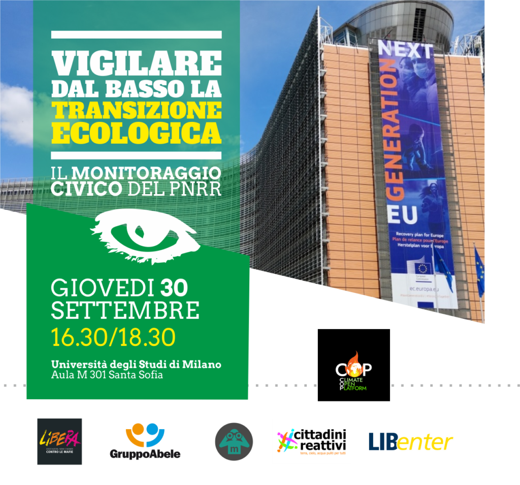 Milano 30/9, “Vigilare dal basso la transizione ecologica: il monitoraggio civico del PNRR”  