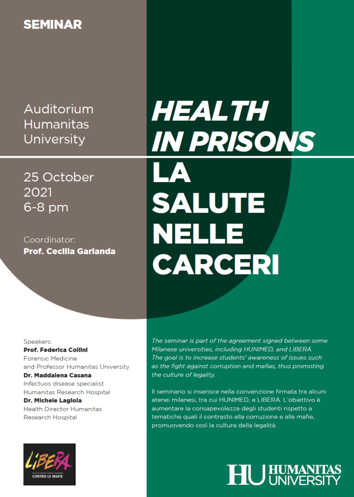 “La salute nelle carceri”, seminario Humanitas University/Libera lunedì 25 ottobre
