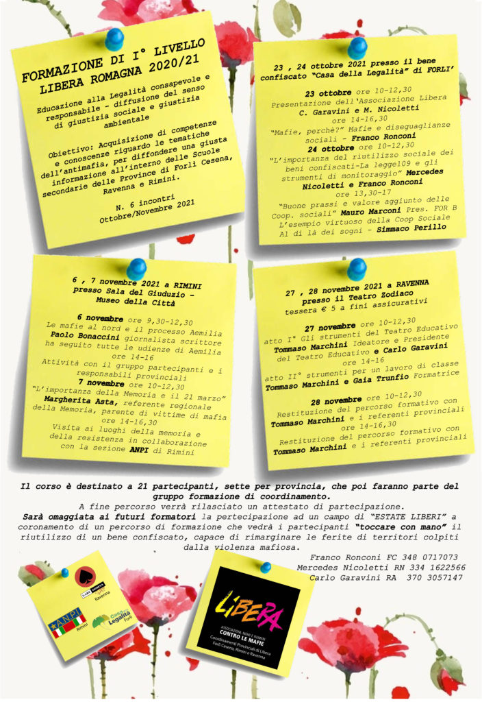 Libera Romagna lancia il corso di formazione itinerante “Educazione alla legalità consapevole e responsabile”