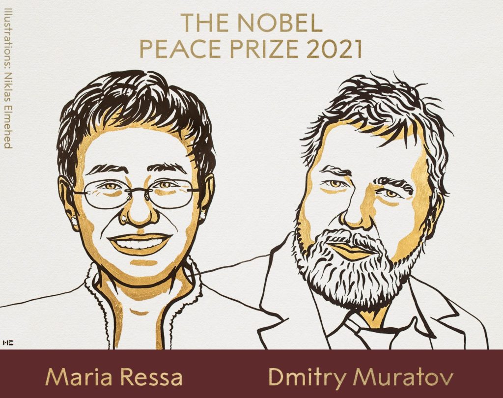 Nobel per la Pace 2021 ai giornalisti Maria Ressa e Dmitry Muratov