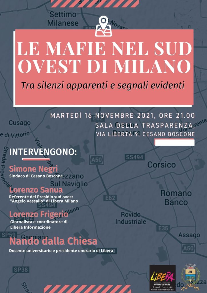 Cesano Boscone (MI) 16 novembre: “Le mafie nel sud ovest di Milano”