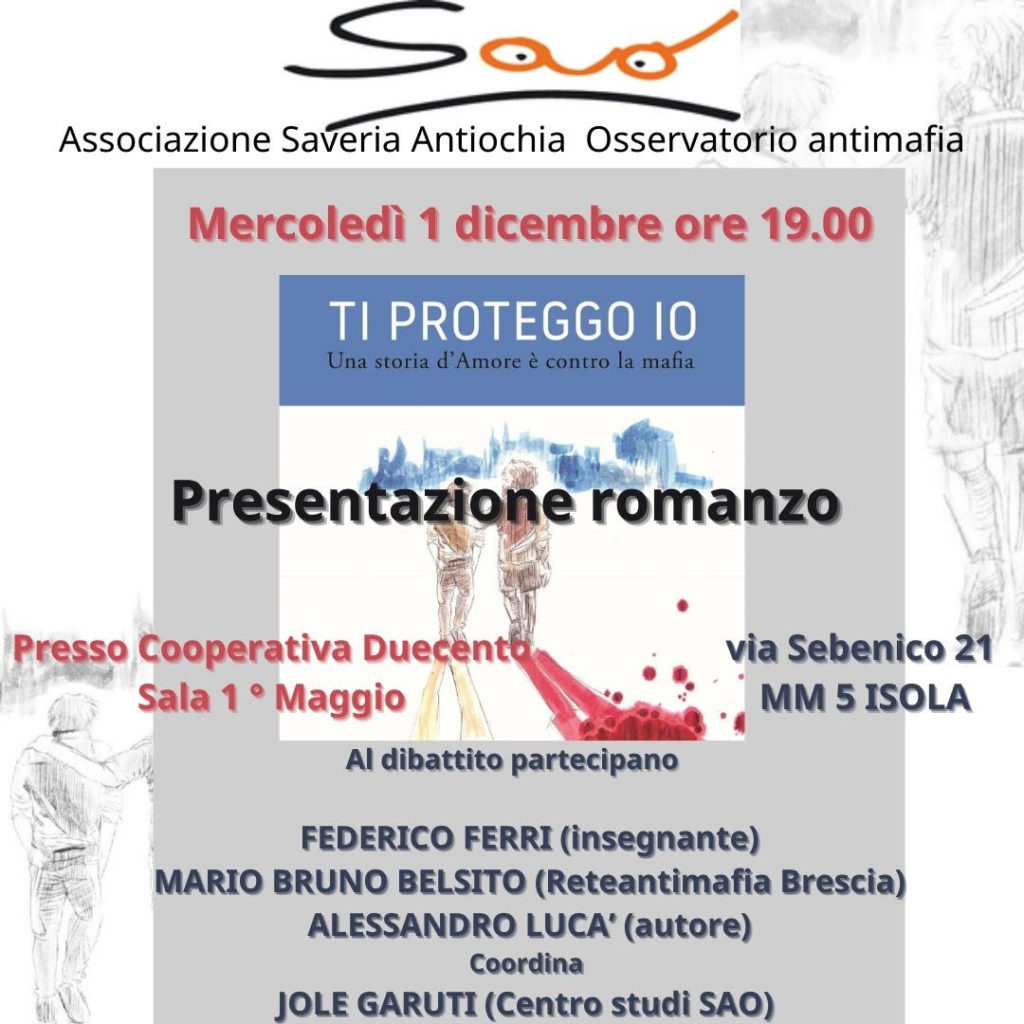 Milano mercoledì 1/12, presentazione di “Ti proteggo io”