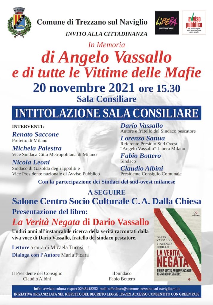 Trezzano sul Naviglio (MI) sabato 20/11: “In memoria di Angelo Vassallo e delle vittime della mafia”