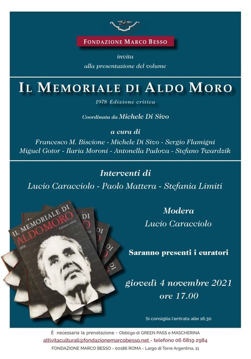 Roma 4 novembre, “Il memoriale di Aldo Moro”