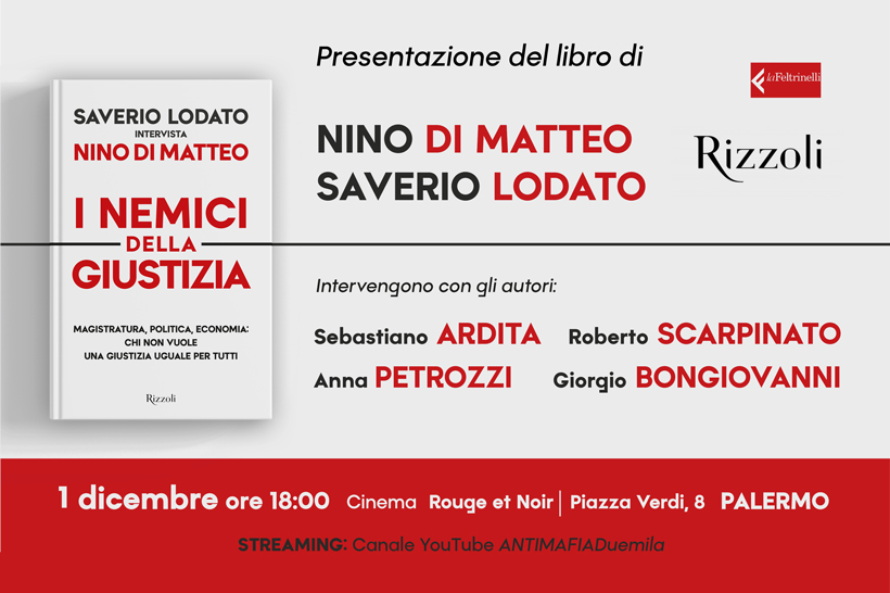 Palermo 1 dicembre, presentazione del libro “I nemici della giustizia”