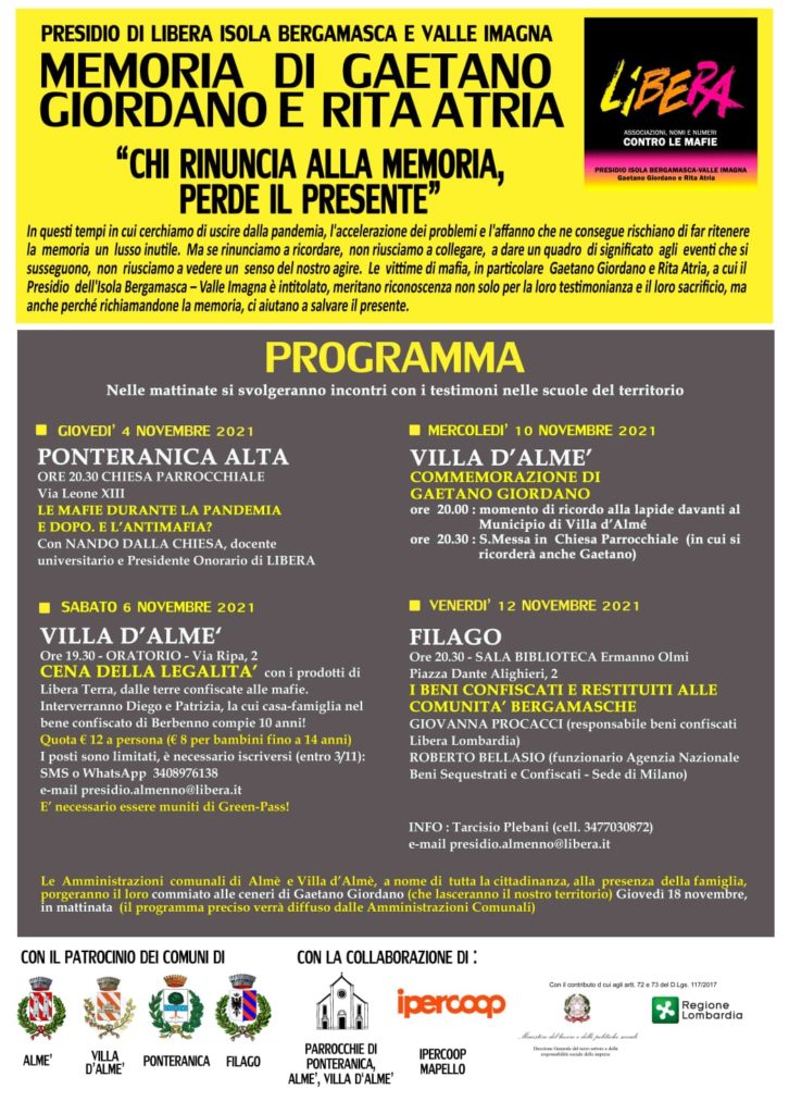 In memoria di Gaetano Giordano e Rita Atria la Settimana della Memoria