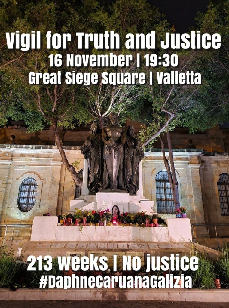 Malta 16 november 2021, Vigil for Truth and Justice