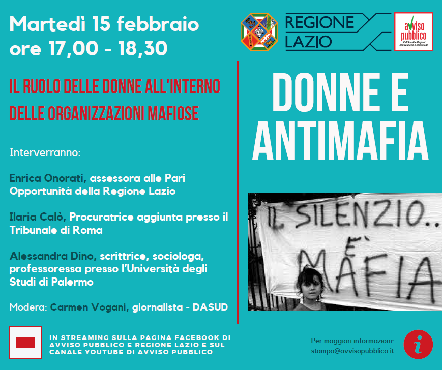 Martedì 15/2: “Il ruolo delle donne all’interno delle organizzazioni mafiose”