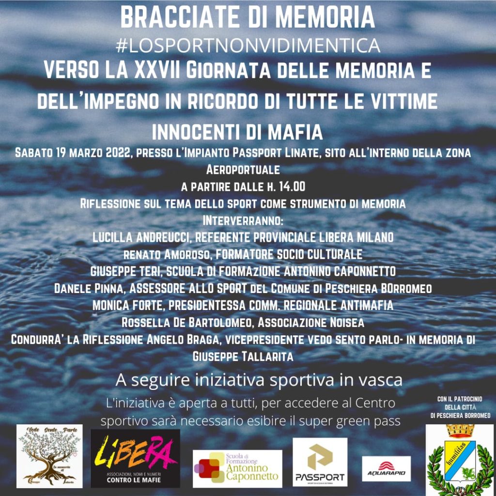 Sabato 19 marzo, “Bracciate di memoria” in ricordo delle vittime innocenti delle mafie