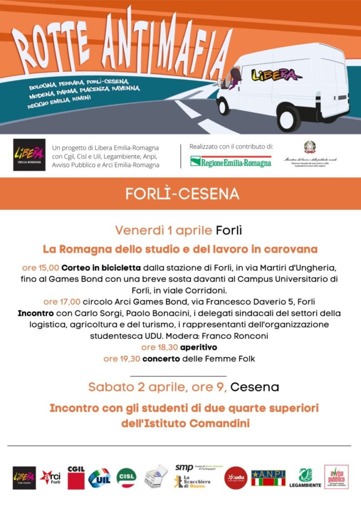 #Rotteantimafia: il 1° e il 2 aprile le tappe di Forlì e Cesena della Carovana antimafia