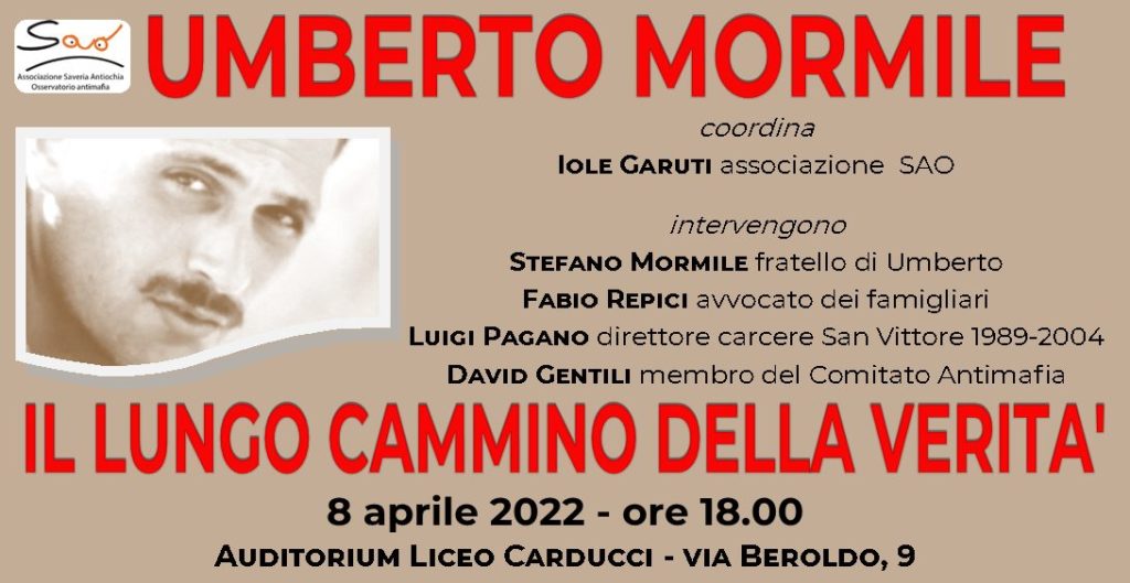 Milano 8/4: “Umberto Mormile. Il lungo cammino della verità”